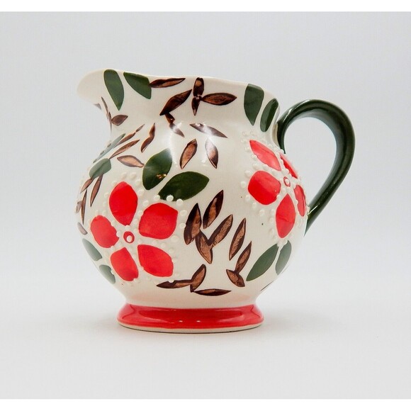 Dutch Wax Coastline Imports Red Green Floral Creamer Embossed Hand-Painted - Picture 8 of 8